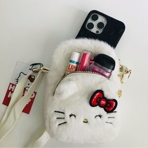 Hello Kitty Crossbody Furry Bag with Gold Accents